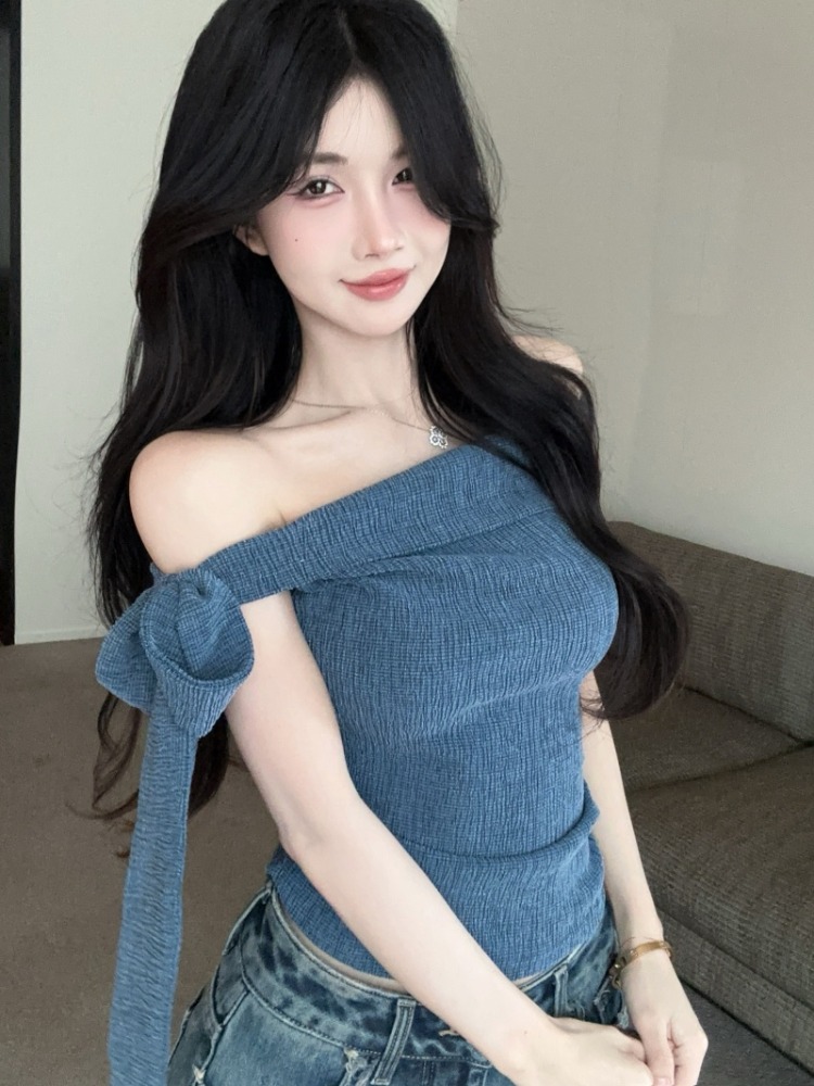 T Shirt Tight Fit - Spicy Girl One-Shoulder Tie Taille Korte