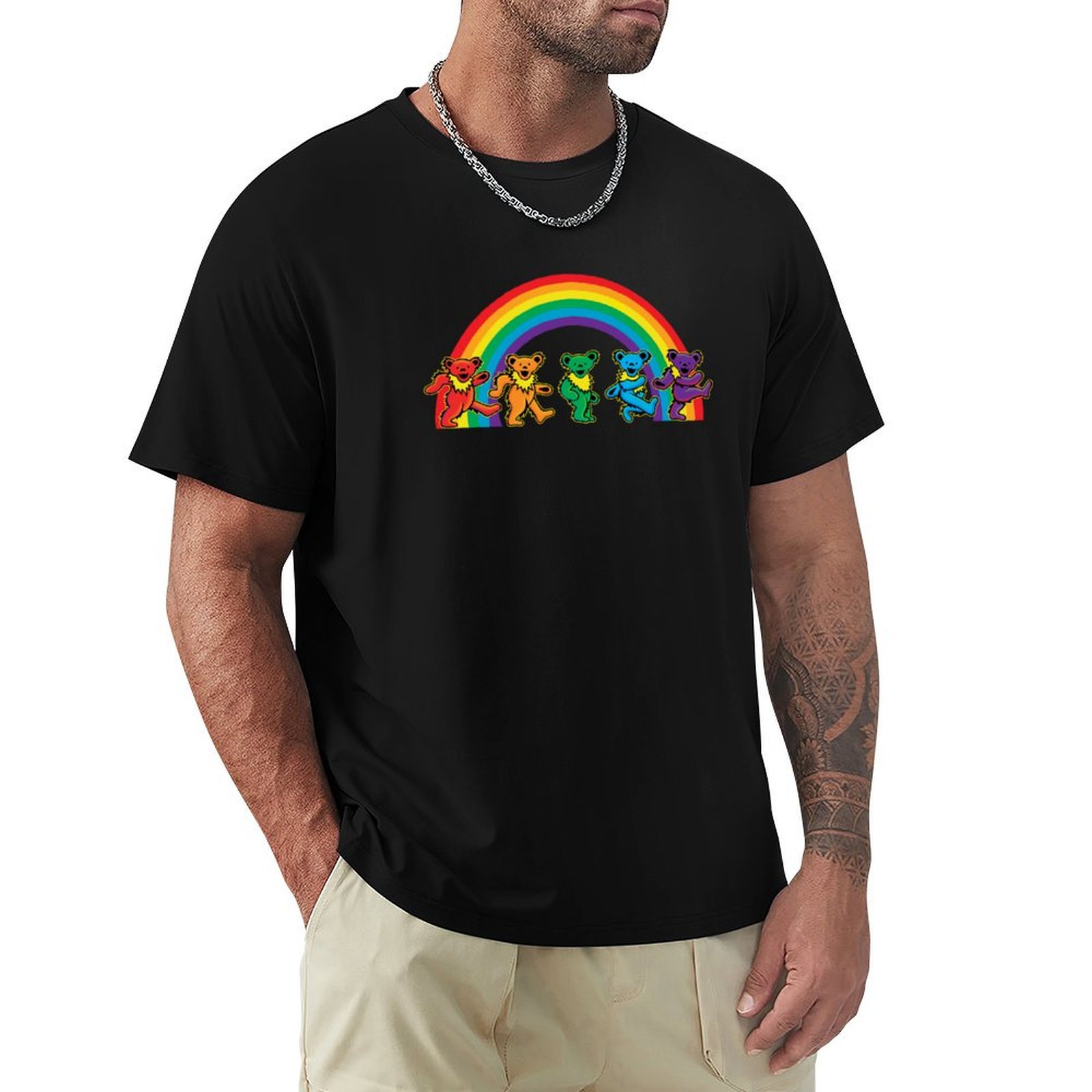 Undershirt Crew Neck - Wandelende beren onder de regenboog T-shirt